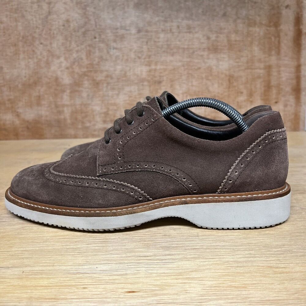 Hogan Men Size 10 US, 9 UK Shoes Brown Suede‎ Brogue Wingtip Oxford Derby Dress - Picture 3 of 10
